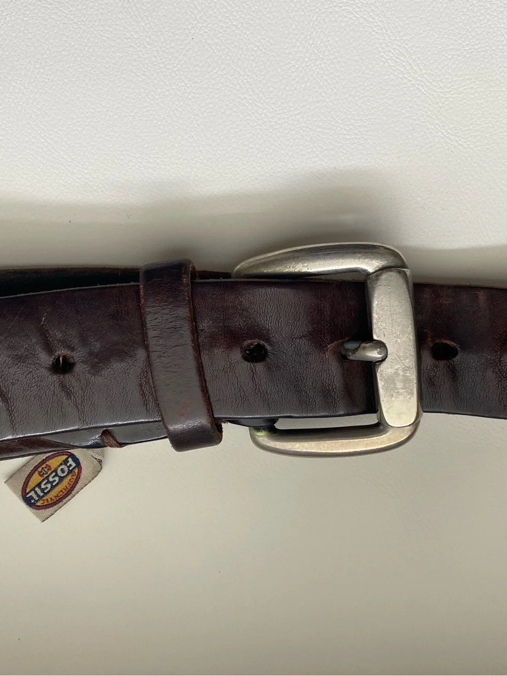 Fossil Vintage Distressed Dark Brown Genuine Leather Belt Silver Buckle 46”L